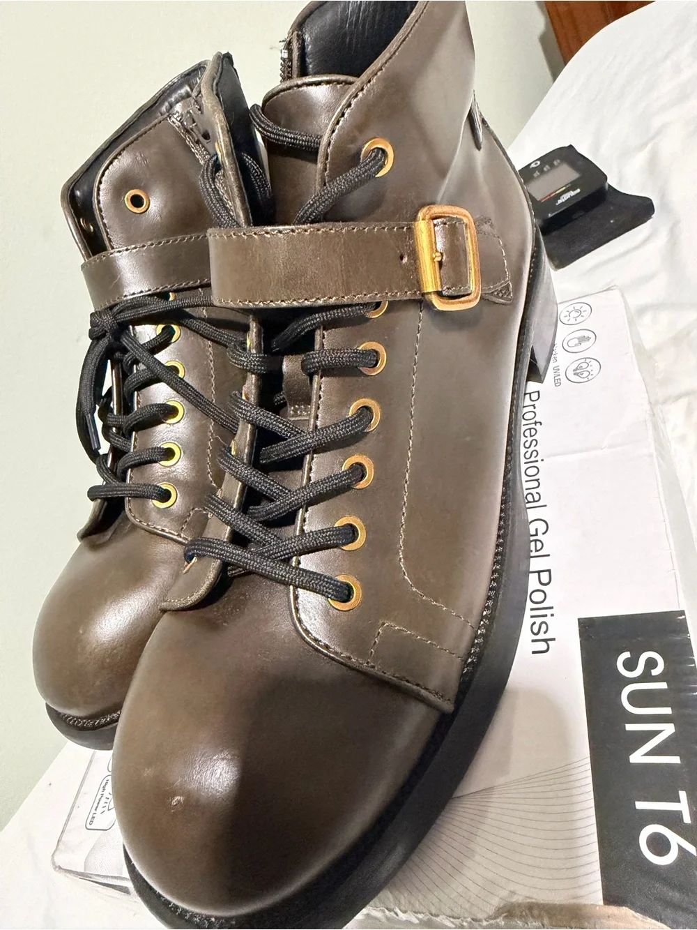 Jeffrey Campbell Announce Womens  Zip Lace Up Ankle Bootie, Size 10 olive
